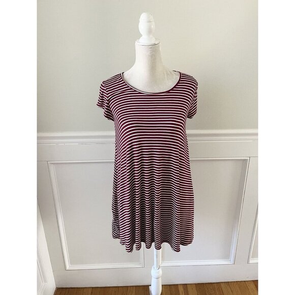 Vibe Sportswear S Maroon & White Striped Short Swing Dress - Picture 1 of 5